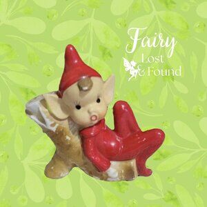 Vintage Red Pixie Elf Gnome Porcelain Trinket